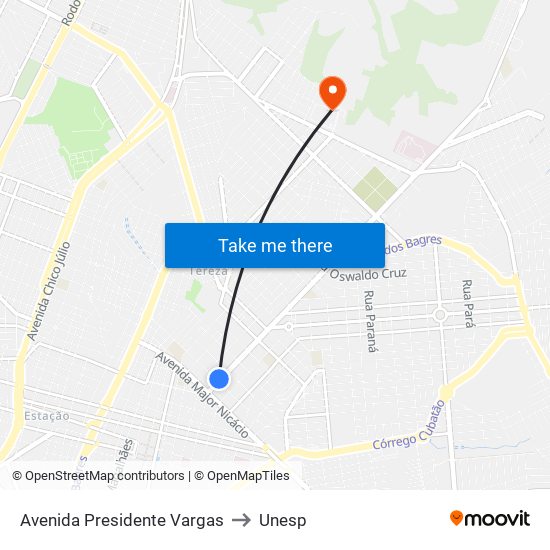Avenida Presidente Vargas to Unesp map