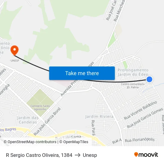 R Sergio Castro Oliveira, 1384 to Unesp map