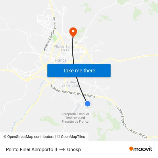 Ponto Final Aeroporto II to Unesp map