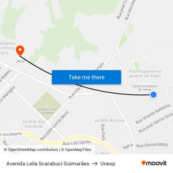 Avenida Leila Scarabuci Guimarães to Unesp map