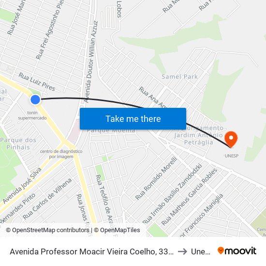 Avenida Professor Moacir Vieira Coelho, 3320 to Unesp map
