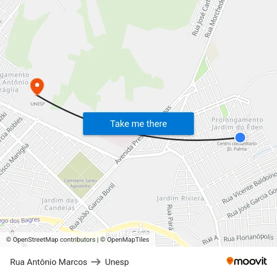 Rua Antônio Marcos to Unesp map