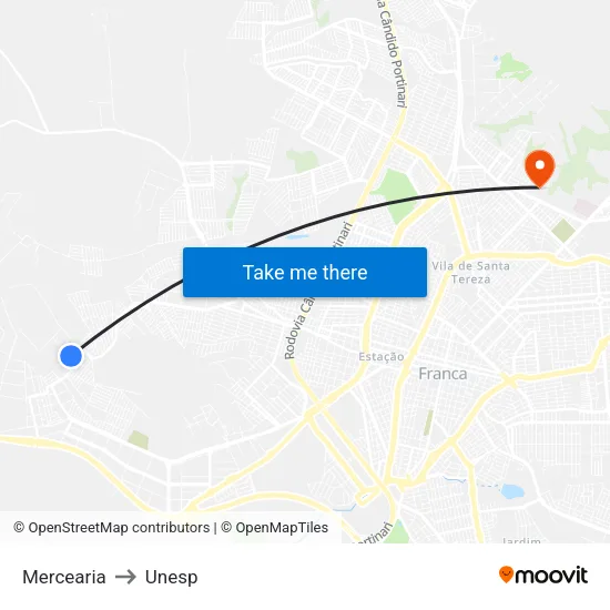 Mercearia to Unesp map