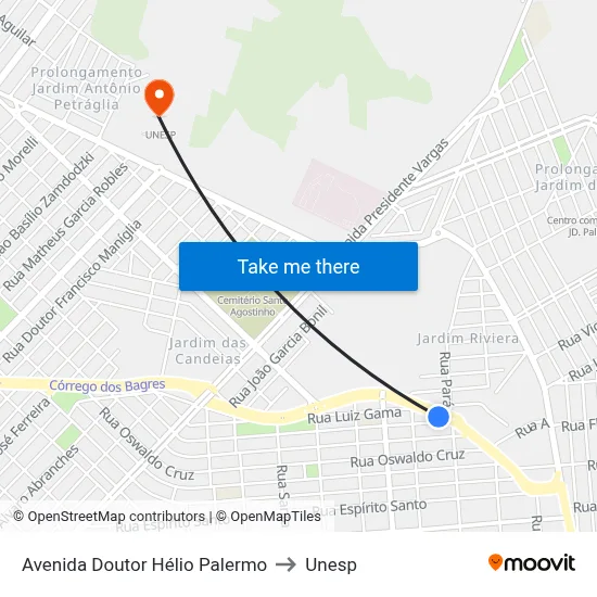 Avenida Doutor Hélio Palermo to Unesp map
