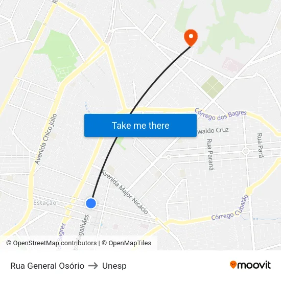 Rua General Osório to Unesp map