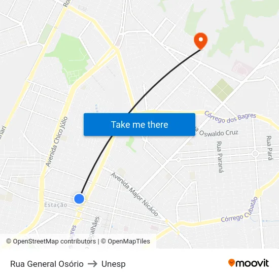 Rua General Osório to Unesp map