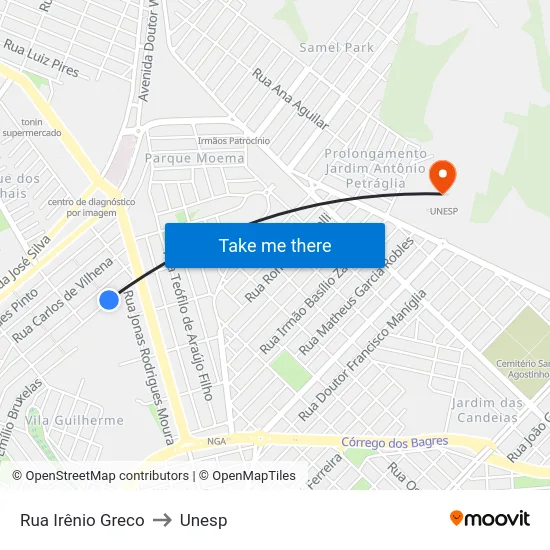Rua Irênio Greco to Unesp map