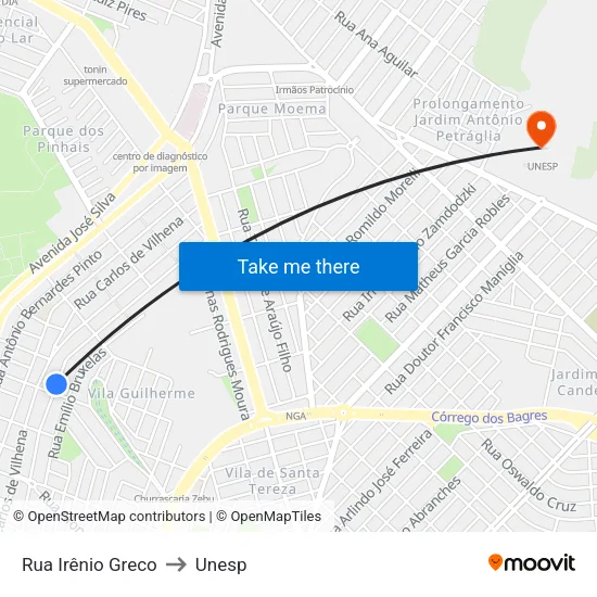 Rua Irênio Greco to Unesp map