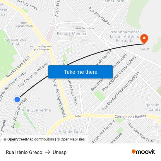 Rua Irênio Greco to Unesp map