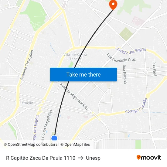 R Capitão Zeca De Paula 1110 to Unesp map