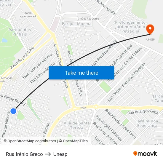 Rua Irênio Greco to Unesp map