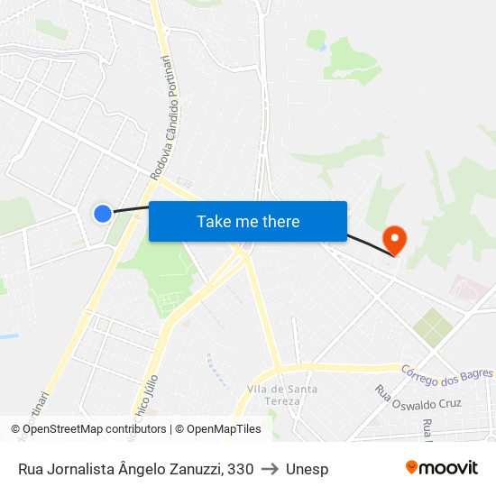 Rua Jornalista Ângelo Zanuzzi, 330 to Unesp map