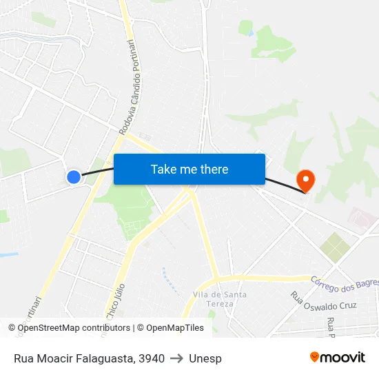 Rua Moacir Falaguasta, 3940 to Unesp map