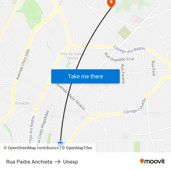 Rua Padre Anchieta to Unesp map