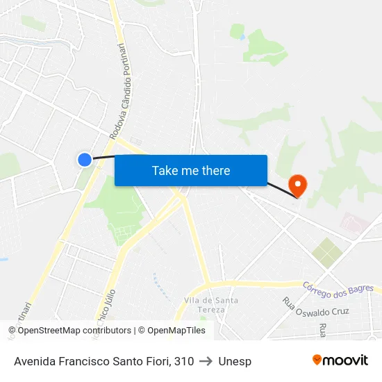 Avenida Francisco Santo Fiori, 310 to Unesp map