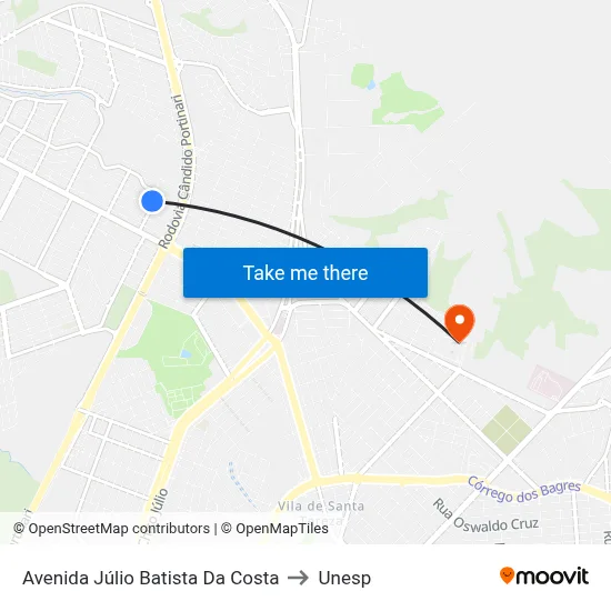 Avenida Júlio Batista Da Costa to Unesp map