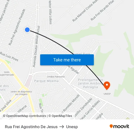 Rua Frei Agostinho De Jesus to Unesp map