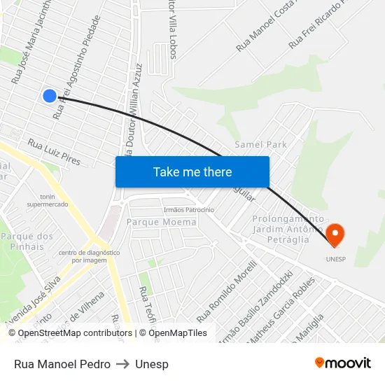 Rua Manoel Pedro to Unesp map