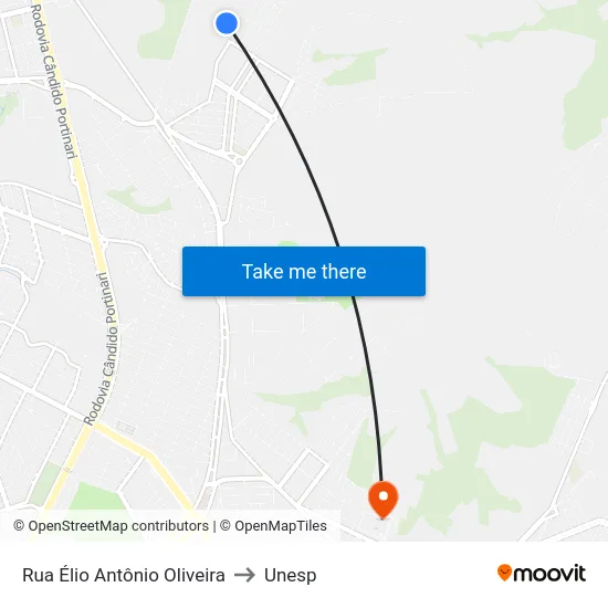 Rua Élio Antônio Oliveira to Unesp map