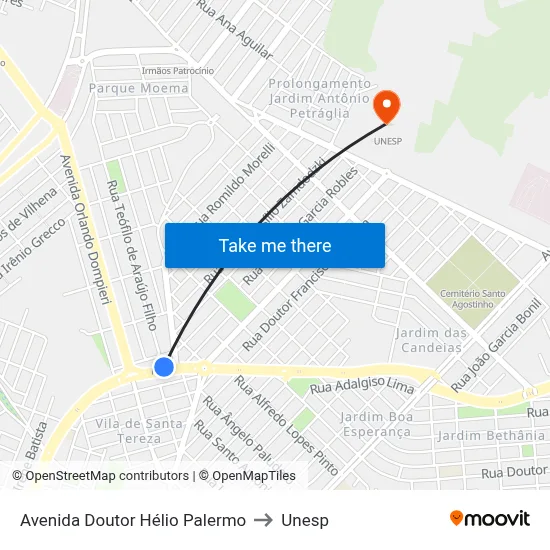 Avenida Doutor Hélio Palermo to Unesp map