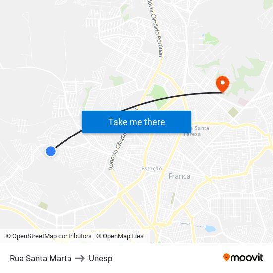 Rua Santa Marta to Unesp map