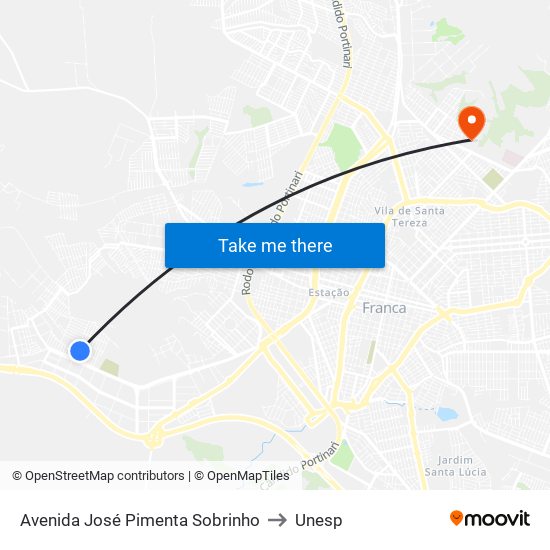 Avenida José Pimenta Sobrinho to Unesp map