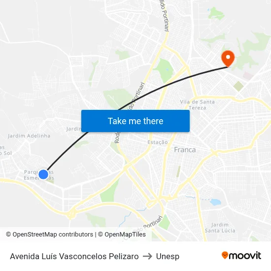 Avenida Luís Vasconcelos Pelizaro to Unesp map
