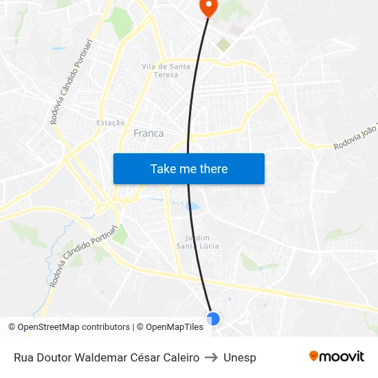 Rua Doutor Waldemar César Caleiro to Unesp map