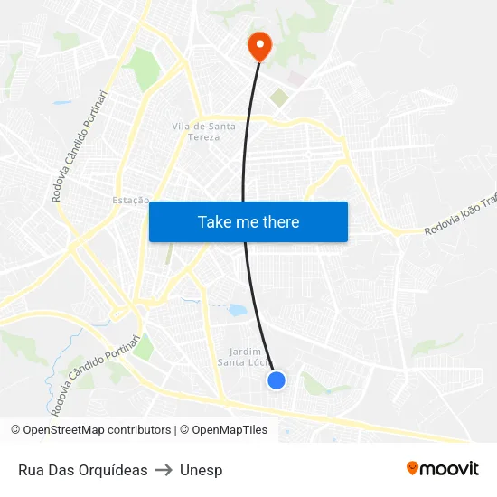 Rua Das Orquídeas to Unesp map