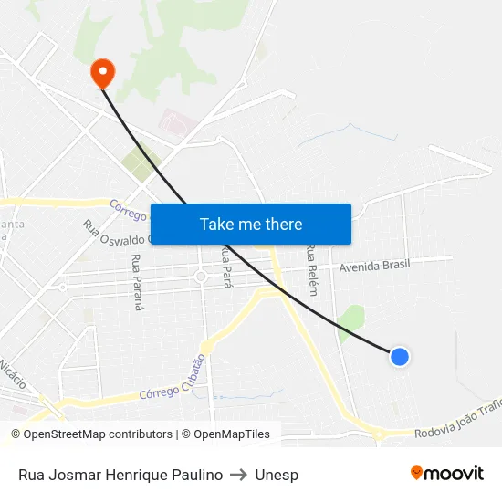 Rua Josmar Henrique Paulino to Unesp map