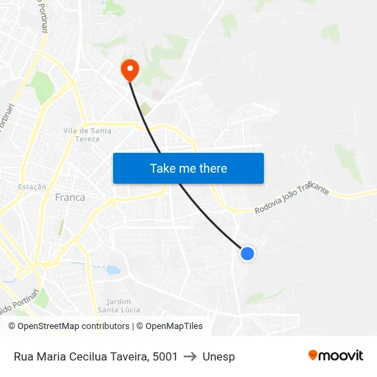 Rua Maria Cecilua Taveira, 5001 to Unesp map