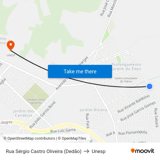 Rua Sérgio Castro Oliveira (Dedão) to Unesp map