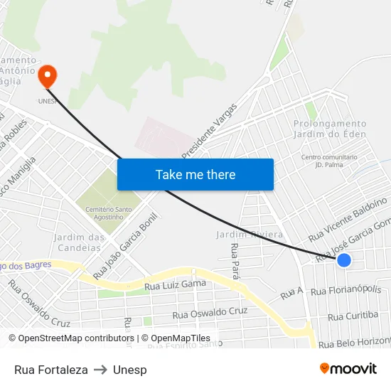 Rua Fortaleza to Unesp map