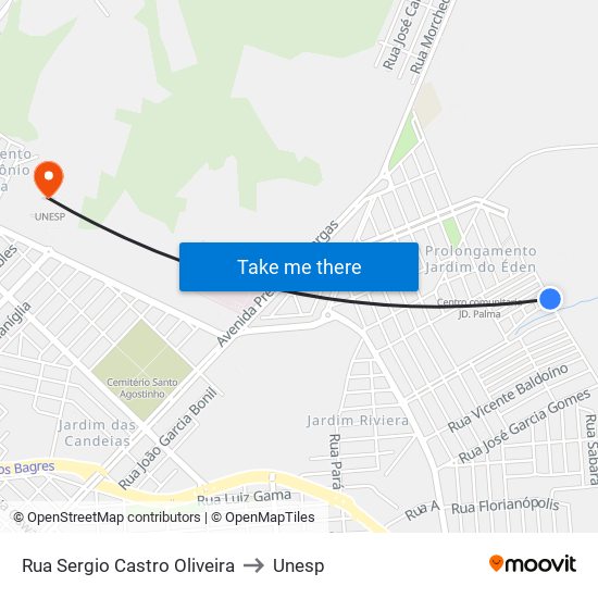 Rua Sergio Castro Oliveira to Unesp map