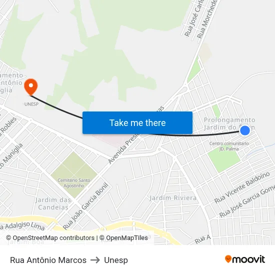 Rua Antônio Marcos to Unesp map
