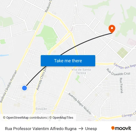 Rua Professor Valentim Alfredo Rugna to Unesp map