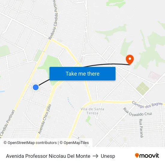 Avenida Professor Nicolau Del Monte to Unesp map