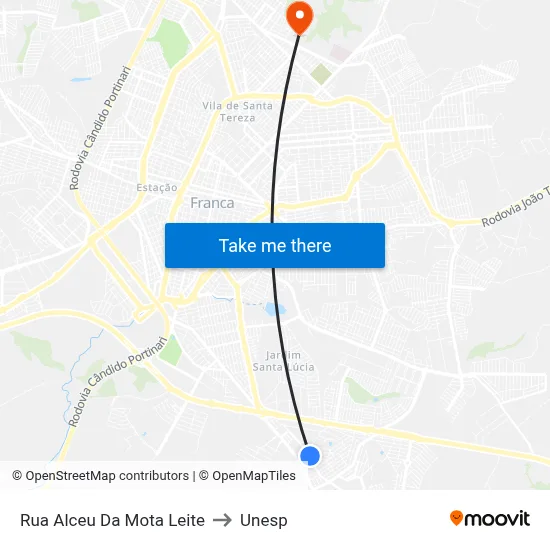 Rua Alceu Da Mota Leite to Unesp map