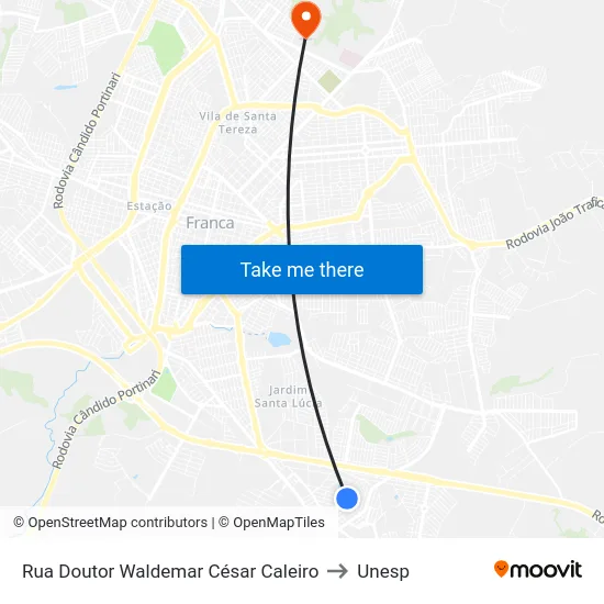 Rua Doutor Waldemar César Caleiro to Unesp map