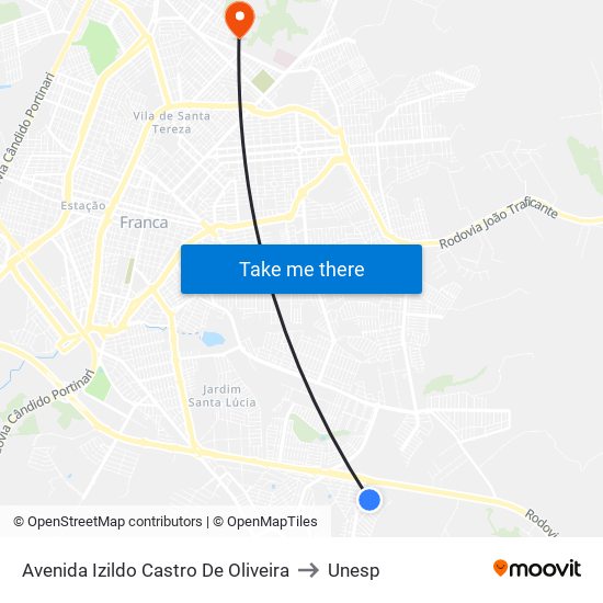 Avenida Izildo Castro De Oliveira to Unesp map