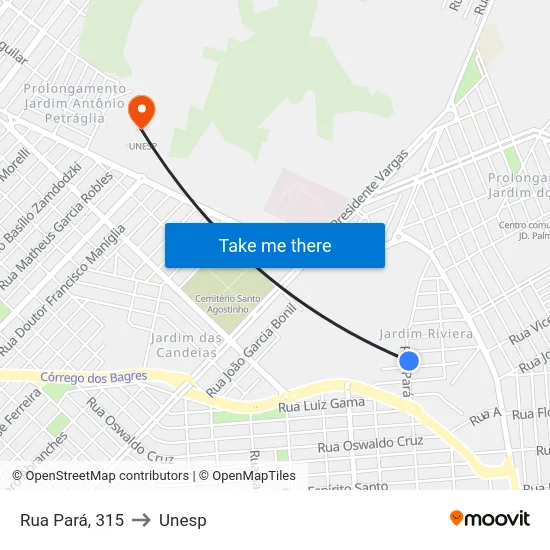 Rua Pará, 315 to Unesp map