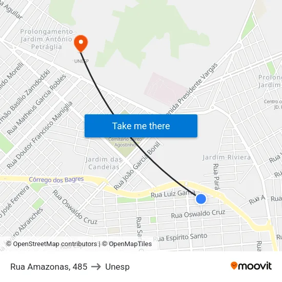 Rua Amazonas, 485 to Unesp map