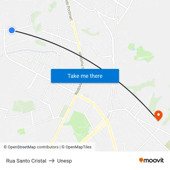 Rua Santo Cristal to Unesp map