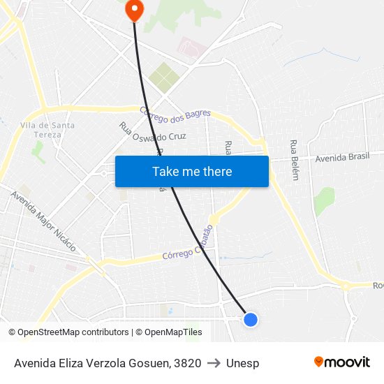 Avenida Eliza Verzola Gosuen, 3820 to Unesp map