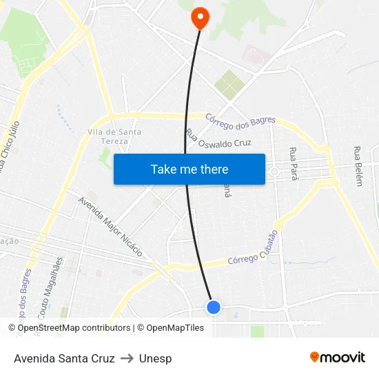 Avenida Santa Cruz to Unesp map