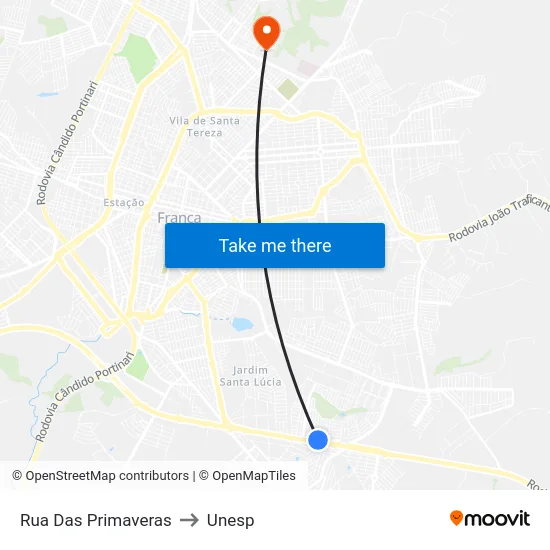 Rua Das Primaveras to Unesp map