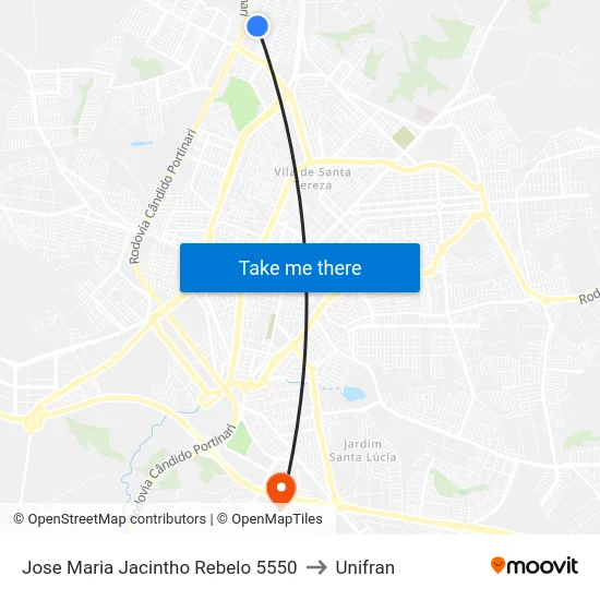 Jose Maria Jacintho Rebelo 5550 to Unifran map