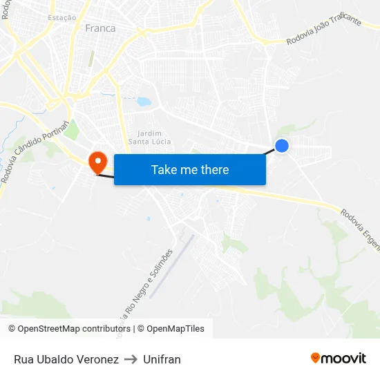 Rua Ubaldo Veronez to Unifran map