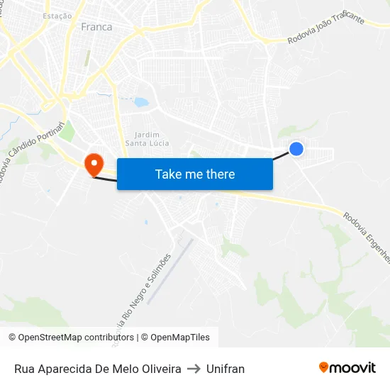 Rua Aparecida De Melo Oliveira to Unifran map