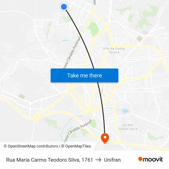 Rua Maria Carmo Teodoro Silva, 1761 to Unifran map